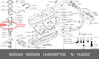 FS22005  FUEL FILTER NISSAN  INTANK IN-TANK   Elgrand  E51    VQ25DE    2.5 L    ME51    VQ25DE    MNE51    VQ25DE   E51    VQ35DE   NE51    VQ35DE NISSAN Wingroad    1.5 L    WFY11    QG15DE    1.8 L    WHNY11    QG18DE      2.0 L    WRY11    QR20DE