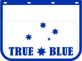 MUD9007 TRUE BLUE AUSTRALIAN 12" X 18" 310 X 455MM  MUDFLAP DROP X WIDTH MACK KENWORTH WHITE MUDFLAP MUD FLAP MUD FLAPS MUDFLAPS