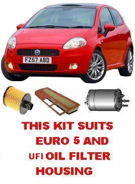 KIT9609 FILTER KIT FIAT PUNTO EURO 5 2005- 1.3L JTD 199A3.000 4 CYL OIL FUEL FILTERS AIR FILTER  WITH UFI OIL FILTER HOUSING