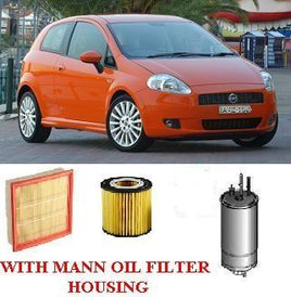 KIT9605 FILTER KIT FIAT PUNTO 2005- 1.9L JTD 4 CYL OIL FUEL FILTERS AIR FILTER  WITH MANN OIL FILTER  HOUSING