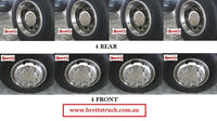 ISRT225335TS-10 8X4 22.5'' FRONT & REAR STAINLESS STEEL WHEEL COVER SIMULATOR SET 4 X 2 SINGLE DRIVE HINO MITSUBISHI FUSO NISSAN UD ISUZU VOLVO MERCEDES BENZ SCANIA  SUITS 22.5" WHEELS   ISRT225  ISRT225335