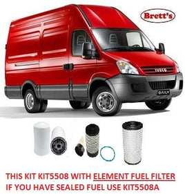 KIT5508 FILTER KIT IVECO NEW DAILY Iveco    Daily 2.3L TD    2005-2012   35S12 35S14 Turbo Diesel  4Cyl  F1A  EDI  DOHC 16V     OIL FUEL AIR FILTER SET