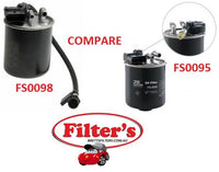 FS0098 FUEL FILTER    Sprinter 416CDi 2.1L  2/10-on W906. Turbo Diesel. 4Cyl. OM651-955  = W/- Integrated Heating & Water sensor. Sprinter 419CDi 3.0L V6 2/10-on W906. Turbo Diesel. OM642-896  DI  = W/- Integrated Heating & Water sensor