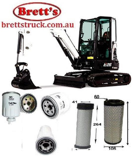 KITB008 FILTER KIT BOBCAT MINI EXCAVATOR E26  OIL  FUEL AIR OUT & AIR IN HYD  HYDRAULIC FILTER BOBCAT-MELROE  R-SERIES E26 COMPACT EXCAVATOR S/N  B33212001 ON & B3JE11001 ON