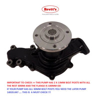 SPEC 14020.067 WATER PUMP NISSAN UD the mount bolt posts are 13MM AND 30MM in height  Suits  Non Turbo FE6A fitted to CMA87 , FE6B fitted to CMA87 ,  CMB87 suits from 1984-9/1988 21010-Z5604 , 21010Z5604 , 4A4208 , GWN-108A , 16100.571 , 22AHA0980