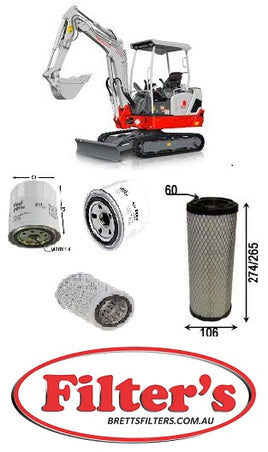 KITT011 FILTER KIT TAKEUCHI TB225 Yanmar 3TNV82 3TNV82A  FILTERS  OIL FUEL AIR HYD FILTER SET  2017-