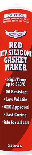 TBSS2-330 317G RTV GASKET RED SILASTIC SEALANT HI TEMP TBSS SENSOR SAFE GASKETDYNAGRIP RED RTV  Part No. 49292  Temperature resistant up to 343˚C.  Safe for use on oxygen sensor equipped vehicles.  Oil resistant.  Low volatile.  Fast curing
