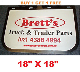 MUD0002 *BUY 1 & GET 1 FREE* GENUINE BRETTS TRUCK PARTS MUDFLAPS 18" X 18" 455MM X 455MM DROP X WIDTH TRUCKIES BUS UTE  BRETTS MUDFLAP BRETT MUD FLAP MUDFLAPS