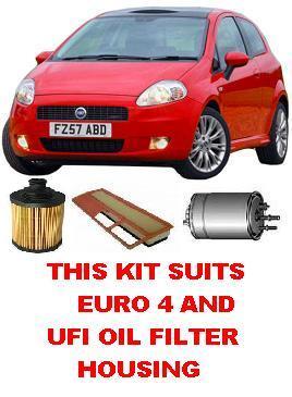 KIT9607 FILTER KIT FIAT PUNTO EURO 4 2005- 1.3L JTD 199A3.000 4 CYL OIL FUEL FILTERS AIR FILTER  WITH UFI OIL FILTER HOUSING