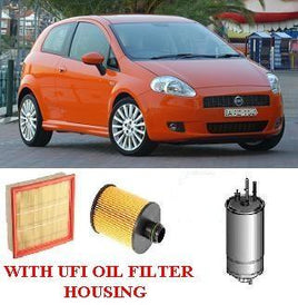 KIT9604 FILTER KIT FIAT PUNTO 2005- 1.9L JTD 4 CYL OIL FUEL FILTERS AIR FILTER  WITH UFI OIL FILTER HOUSING
