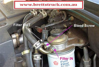 14241.123 FUEL FILTER ASSY WTH PRIMER FOR TOYOTA MITSUBISHI NISSAN  HAS 2 BOLT HOLES, SO UNIT CAN BE MOUNTED WERE EVER YOU LIKE  HAS 2 PUSH ON STYLE BARBS, SO JUST PUSH RUBBER HOSE ON + HOSE CLAMP