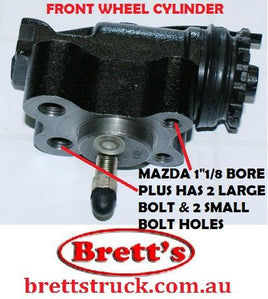 11510.118 RIGHT HAND FORWARD RH FWD FRONT WHEEL BRAKE CYLINDER 1"1/8 BORE  MAZDA FORD TRADER 110MM WIDE ** O509 6 STUD TRADER O811 6 STUD O812 8/1989- O812 1984- SL TURBO T3500 SL TURBO 3.5L T3500 SL TURBO T4000 T4100 1984- T4600 1995- 6 STUD