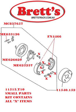 11513.T10 H/BRAKE HAND BRAKE SMALL PARTS KITS OVERHAUL  FUSO MITSUBISHI FK415 1985- FK FK415 1985-1995  FK417 1989- 16" SQUARE HEADLAMPS 6D16-0A 7.5L 1989- FK417