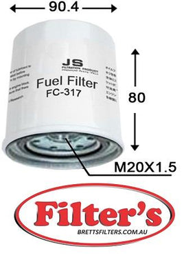 FC317J FUEL FILTER SPIN ON Mitsubishi  KATO HD   HD300GS II   4D31CT  HD  HD400GS2  6DS70C  Series: HD400SEV 4D31T MITSUBISHI    HD450SEV   LK   LK-300  6DR5C  KOBELCO  MD120   MD120LC  4D31T   MD140BLC  4D31T   LK300A  6DR5 FC-1020