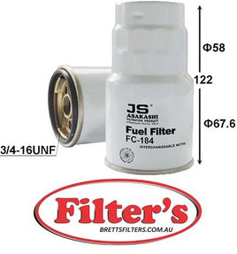 FC184J  FUEL FILTER  DIESEL FC-184  FOR TOYOTA Chaser Fuel Supply Sys Jan 96~Sep 96 2.4 L LX90 2L-TE  Fuel Supply Sys Sep 96~Aug 99 2.4 L LX100 2L-TE  TOYOTA Comfort Fuel Supply Sys Dec 95~Aug 99 2.4 L LXS11 2L-TE