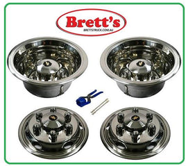 ISRT1606S SIMULATOR SET 16" 6 STUD WITH 127MM OFFSET RIMS STAINLESS STEEL CHROME LOOK WHEEL COVERS ISUZU HINO UD NISSAN FUSO MITSUBISHI 6 stud pattern to suit Mazda Trader  NPR  NQR  pre August 2005  Ranger 4  ISRT1606S 19000.002 ISRT-1606S