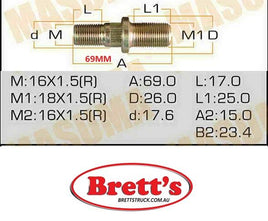 11181.401 LEFT HAND LH WHEEL STUD FRONT OR REAR ATLAS / CABSTAR  2t~3t    H41 1991-1995.    Wheel Hub    FRONT   CIVILIAN    W40   1993-1999    Wheel Hub    FRONT  OR REAR    CIVILIAN    W41 TD42    1999-   Wheel Hub    FRONT OR REAR