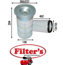 A363SET AIR FILTER SET MITSUBISHI  FM515 TURBO  AZUMI A20363SET JS A0411SET  KOMATSU 600-181-674-0 6001816740 KOMATSU 600-181-6740S   SAKURA A-5654 FA5654 FA-5654-S SAKURA A5654S A-5654-S A0411