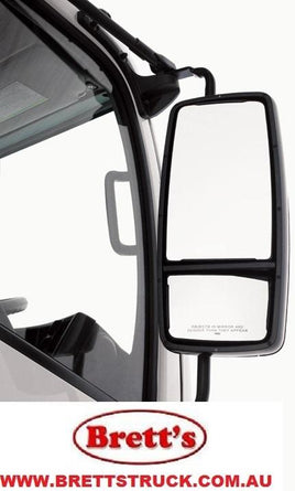 RH2400RH RH MIRROR HEAD + CONVEX 17" X 8" 440MM X 200MM Two-piece split mirror, Right hand mount Top glass flat, bottom glass convex Top glass adjusts with the whole mirror, bottom glass adjusts independently Fits Hino Dutro, Toyota, UD and many uni