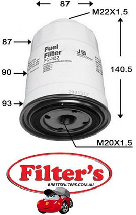 FC332J FUEL FILTER FC332 MICRO FT-7233 MITSUBISHI ME132525 MITSUBISHI ME132526 NIPPARTS J1335050 NISSAN AY500MT003 PURFLUX CS766 RYCO Z611 SAKURA FC1009 VIC FC-332 WESFIL WZ611 WZ611NM WIX WF8341