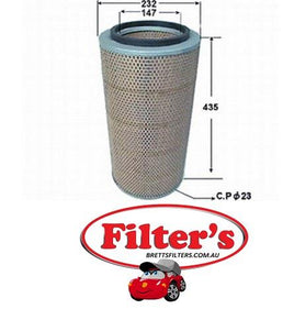 A23368 AIR FILTER OUTER FUSO MITSUBISHI FM557 TURBO ONLY 6D16-1AT 7.5L 1989-5/1991 AIR OUTER FM557 TURBO 6D16-1AT 7.5L 4/1991-1995 AIR OUTER FM557  NON TURBO 6D16-1A 7.5L 6/1992-1995 AIR OUTER