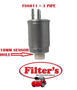 FS8011 FUEL FILTER HDF925 FS8011 CROSS REFERENCE NUMBERS Factory Number FORD 1480495 FRAM PS10672 NIPPARTS J1330403 HENGST H338WK MANN WK829/6 WK8296 MAHLE KL 511 KL511 MANN WK829/7 WK8297 FORD 4454093 MAHLE KL 505 KL505