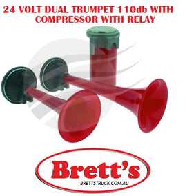 HO2018 24 VOLT 24V  AIR HORN 24V DUAL TRUMPETS 110db INC RELAY + COMPRESSOR  115DB TWIN TURBINE HORN SET   24 VOLT HORN THESE ARE LOUD AND CHEAP GREAT VALUE