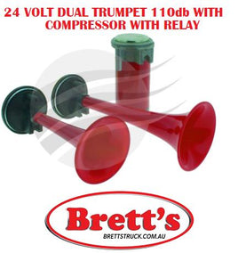 ZZZ HO2018 24 VOLT 24V  AIR HORN 24V DUAL TRUMPETS 110db INC RELAY + COMPRESSOR  115DB TWIN TURBINE HORN SET   24 VOLT HORN THESE ARE LOUD AND CHEAP GREAT VALUE