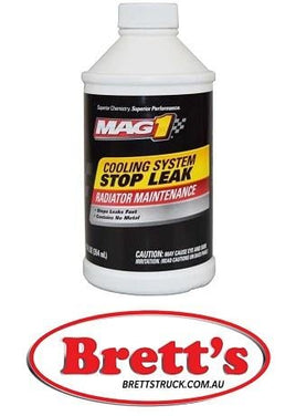 MAG332 354ML RADIATOR Radiator Stop Leak 354ml - MAG 1 - MAG332  Benefits of MAG 1® Radiator Stop Leak include:    Super-fast acting. Effectively stops cooling system leaks and antifreeze loss. Mixes readily with coolant.