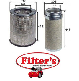 A45002SET  AIR FILTER OUTER & INNER KIT SET VOLVO FH12 A0541  AZUMIA45002SET HENGST FILTERE420L MAHLE/KNECHTLX 1281 MANNC 34 1500 SAKURAA-71260-S VOLVO FA71260S FA-71260S8149961+1665937 A0541IN A0541OUT